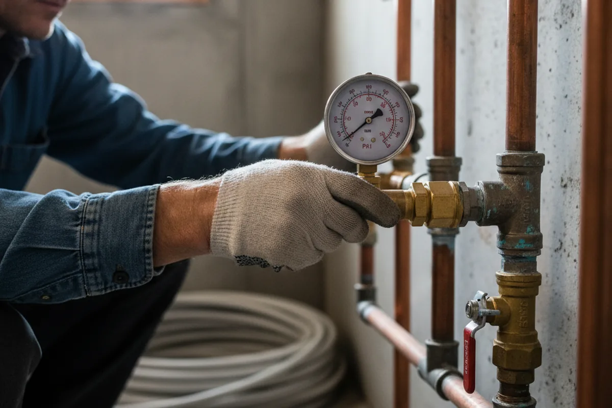 Pressure testing a repaired line during Water Line Repair in Melville